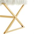 Posh Colin Faux Fur Fabric Ottoman with Stainless Steel X-Legs in White/Gold