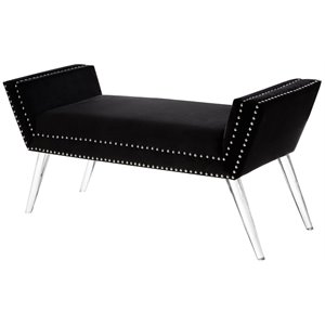 Posh Living Katherine Velvet Upholstered Bench with Acrylic Legs in Black