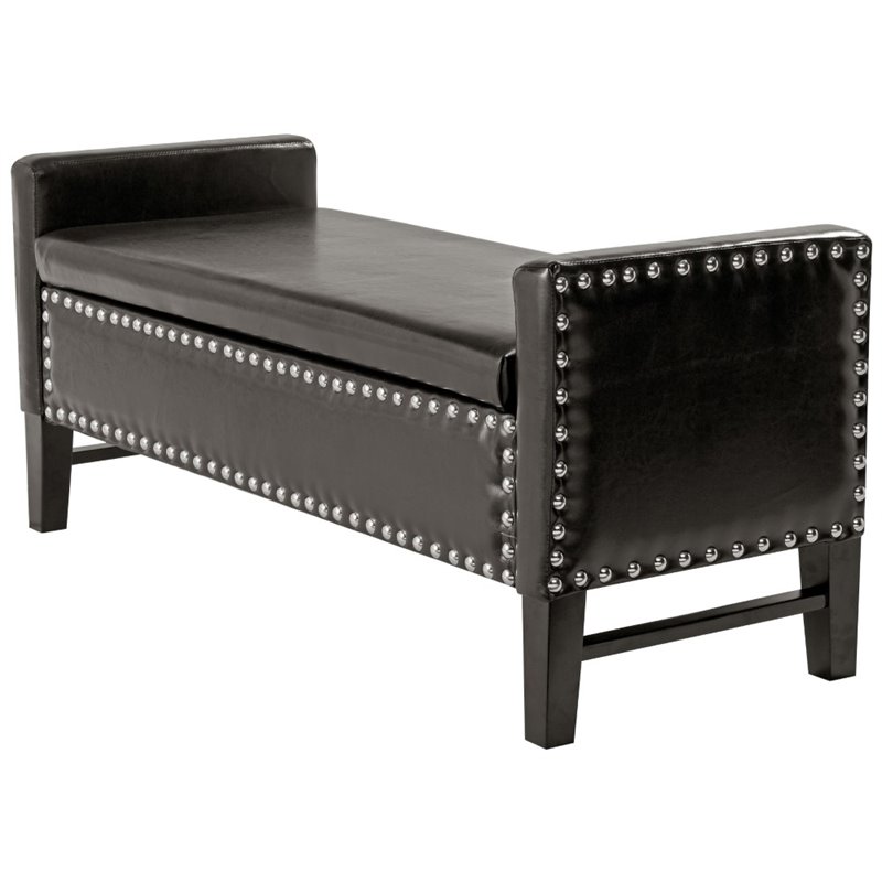 Posh Living Genesis Faux Leather Storage Bench with Nailhead Trim in Espresso