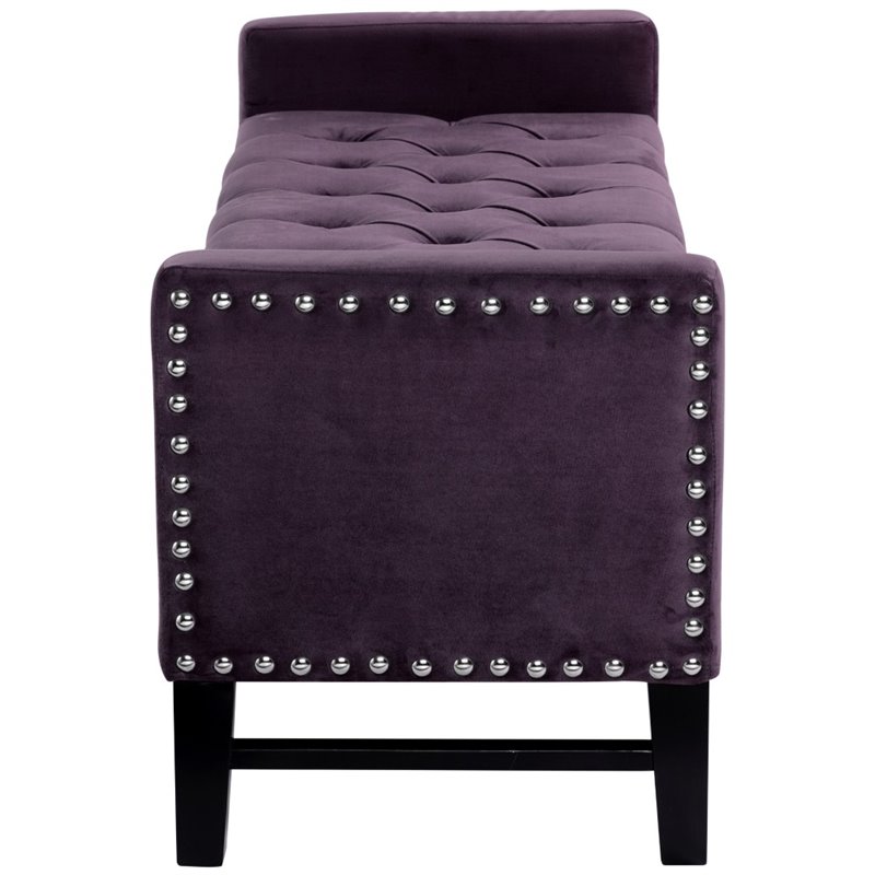 Posh Living Genesis Tufted Velvet Storage Bench with Nailhead Trim in Purple