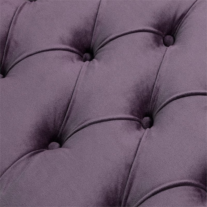 Posh Living Genesis Tufted Velvet Storage Bench with Nailhead Trim in Purple