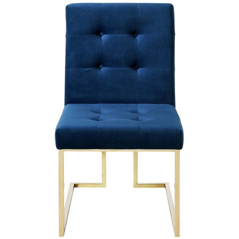 Posh Living Evan Velvet Dining Side Chair in Navy Blue/Chrome (Set of 2)