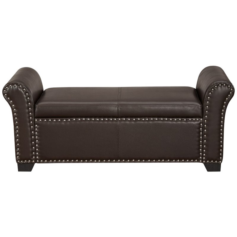Posh Living Ashley Faux Leather Storage Bench with Nail Head Trim in Espresso