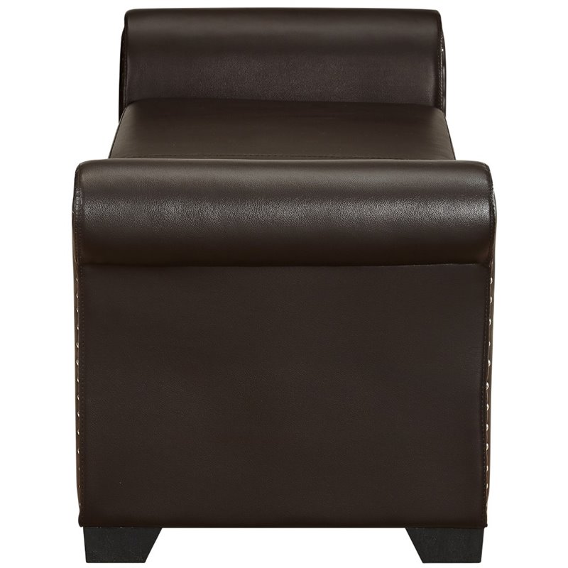 Posh Living Ashley Faux Leather Storage Bench with Nail Head Trim in Espresso