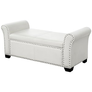 Posh Living Ashley Faux Leather Storage Bench with Nail Head Trim in Ivory