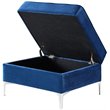 Posh Living Levi Tufted Velvet Storage Ottoman with Chrome Legs in Navy Blue