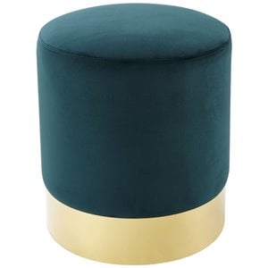 Posh Living Jason Velvet Round Ottoman with Metal Base in Green/Gold