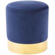 Posh Living Jason Velvet Round Ottoman with Metal Base in Blue/Gold