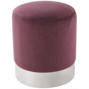 Posh Living Jason Velvet Round Ottoman with Metal Base in Plum/Chrome