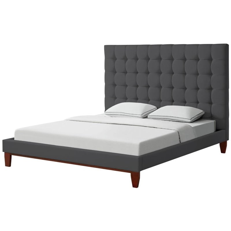 Posh Living Blake Button-Tufted Linen Fabric Queen Bed Frame in Light Gray