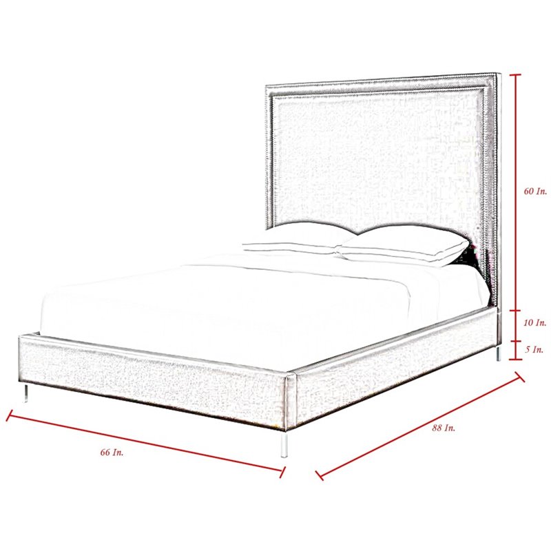 Posh Living Tristan Leather Platform Queen Bed Frame with Nailhead in White
