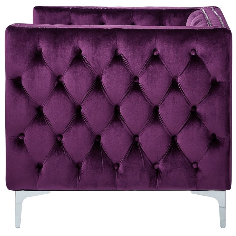 Posh Living Levi Button Tufted Velvet Accent Chair in Purple