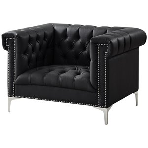 Posh Living Ryder Button Tufted Leather Chesterfield Accent Chair - Black/Chrome