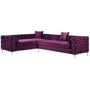 Posh Living Levi 120&quot Velvet Left Facing Corner Sectional Sofa in Purple