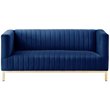 Posh Living Hayden Velvet Tuxedo Loveseat with Y-Metal Base in Navy Blue/Gold