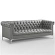 Posh Living Ryder Button Tufted Leather Chesterfield Sofa in Gray/Chrome