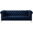 Posh Living Ryder Button Tufted Leather Chesterfield Sofa in Navy Blue/Gold