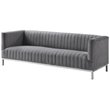 Posh Living Hayden Velvet Tuxedo Sofa with Y-Metal Base in Gray/Chrome