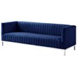Posh Living Hayden Velvet Tuxedo Sofa with Y-Metal Base in Navy Blue/Chrome