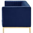 Posh Living Hayden Velvet Tuxedo Sofa with Y-Metal Base in Navy Blue/Gold