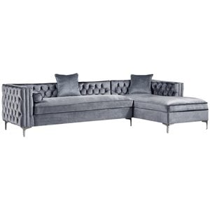 Posh Living Levi 115&quot Velvet Secitional Sofa with Right Facing Chaise in Gray