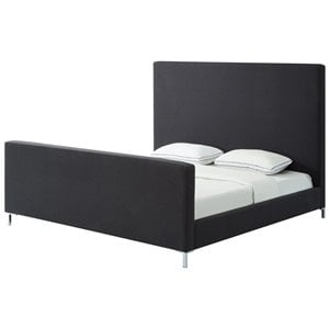 Posh Living Alex Linen Fabric Upholstered Platform Queen Bed Frame in Dark Gray
