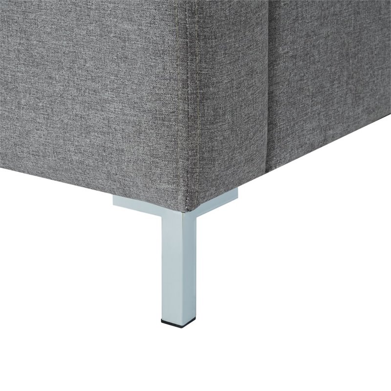 Posh Living Alex Linen Fabric Upholstered Platform Queen Bed Frame in Gray