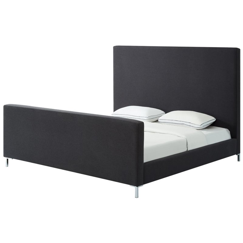Posh Living Alex Linen Fabric Upholstered Platform King Bed Frame in Dark Gray