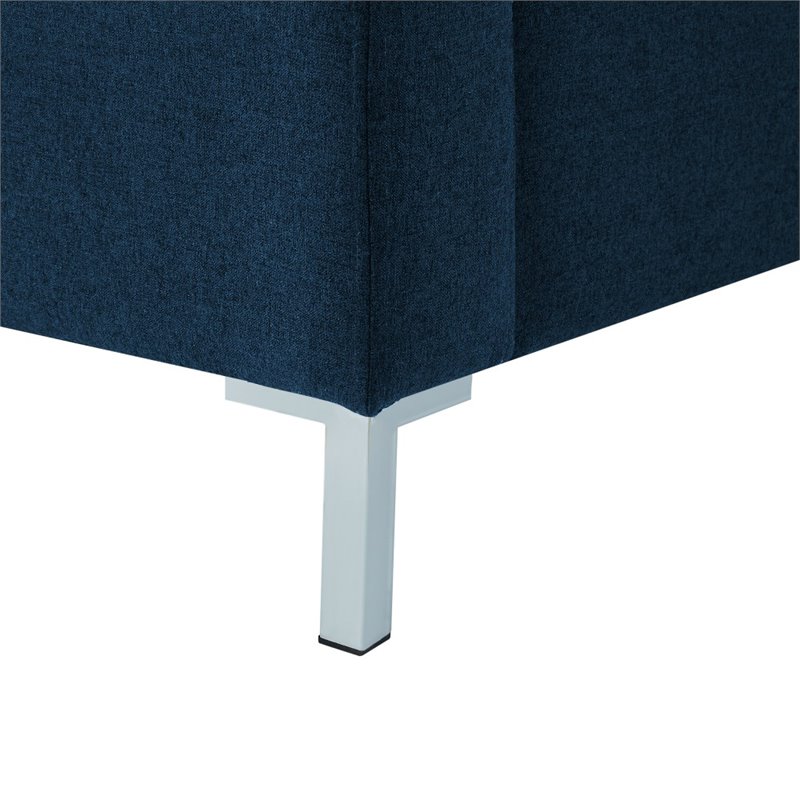 Posh Living Alex Linen Fabric Upholstered Platform King Bed Frame in Blue