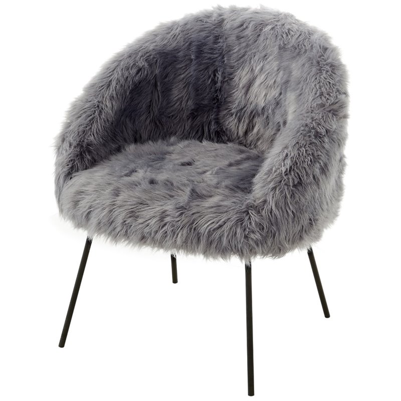 Posh Living Anthony Faux Fur Fabric Accent Chair with Metal Legs in Gray