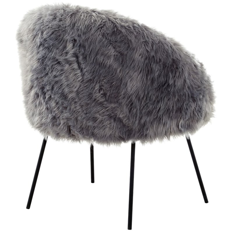 Posh Living Anthony Faux Fur Fabric Accent Chair with Metal Legs in Gray