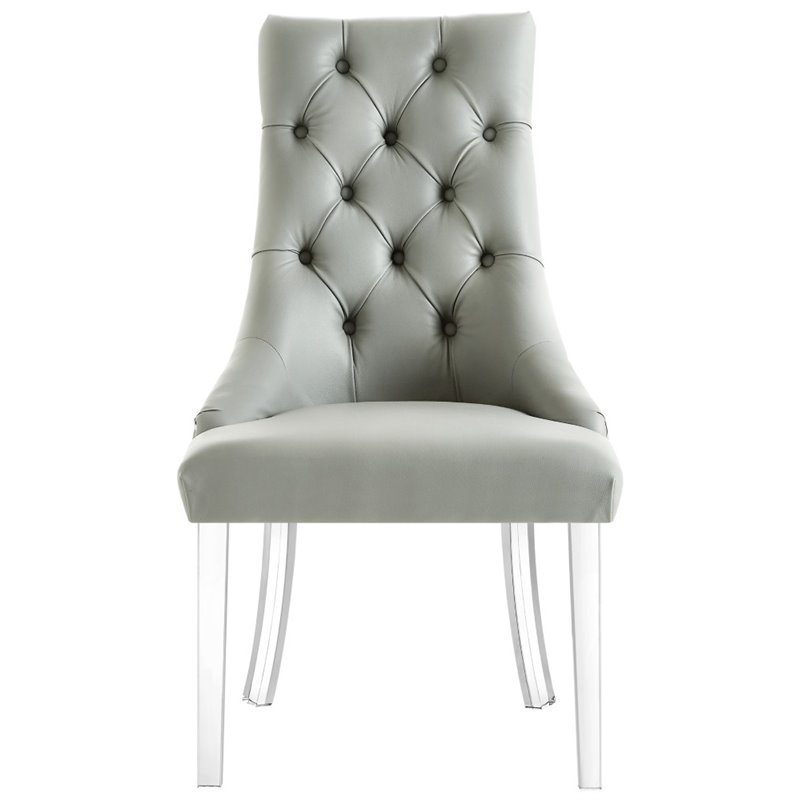 Posh Living Colton PU Leather  Acrylic Leg Dining Chair in Gray (Set of 2)
