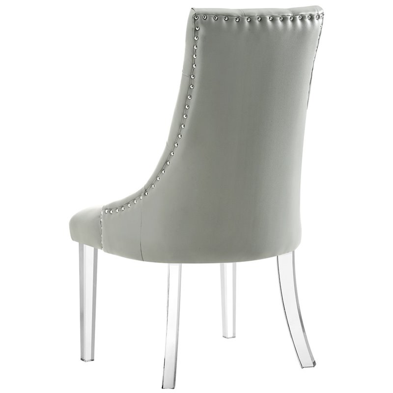 Posh Living Colton PU Leather  Acrylic Leg Dining Chair in Gray (Set of 2)
