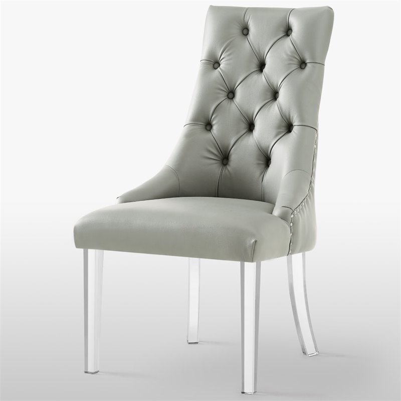 Posh Living Colton PU Leather  Acrylic Leg Dining Chair in Gray (Set of 2)