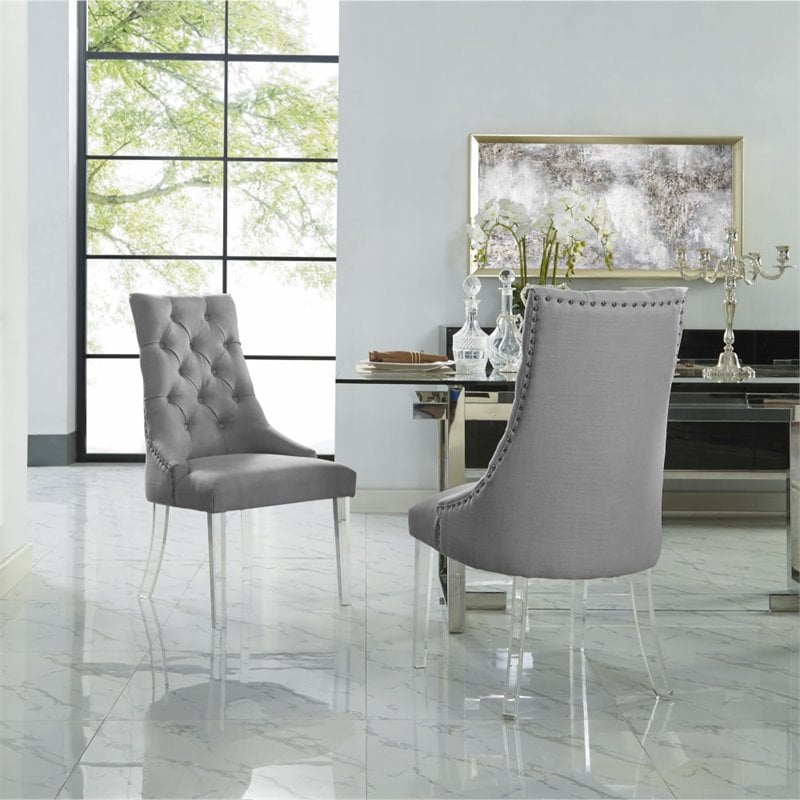 Colton Linen Fabric Dining Side Chair with Acrylic Legs - Gray (Set of 2)
