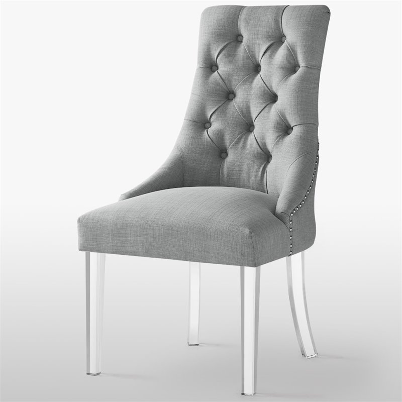 Colton Linen Fabric Dining Side Chair with Acrylic Legs - Gray (Set of 2)