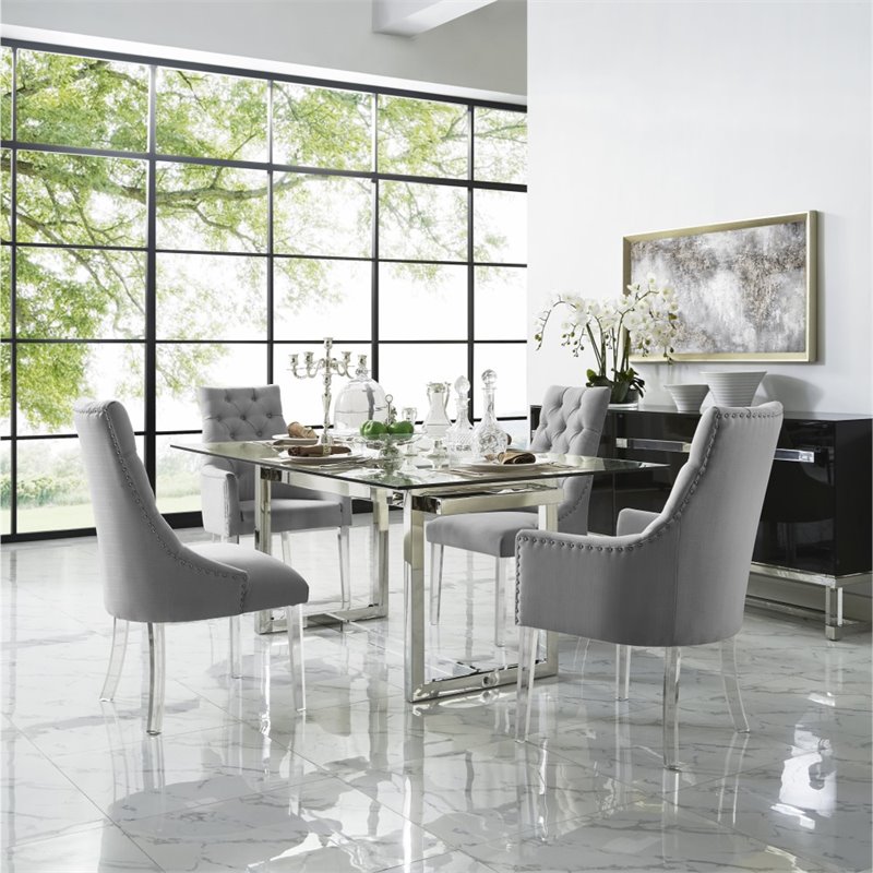 Colton Linen Fabric Dining Side Chair with Acrylic Legs - Gray (Set of 2)
