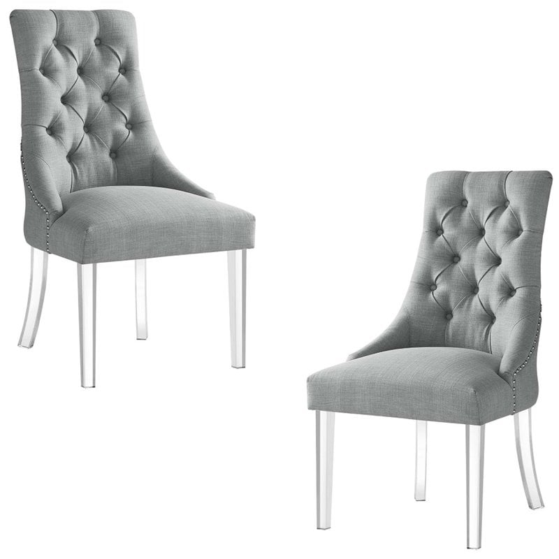 Colton Linen Fabric Dining Side Chair with Acrylic Legs - Gray (Set of 2)