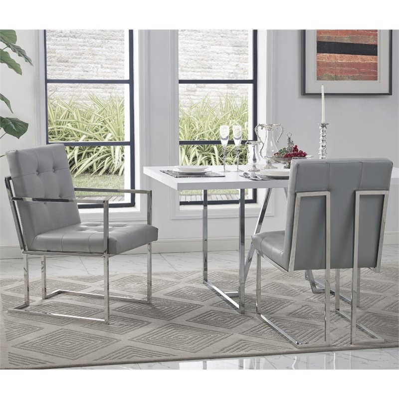 Posh Living Evan Tufted Faux Leather Dining Chair Light - Gray/Chrome (Set of 2)