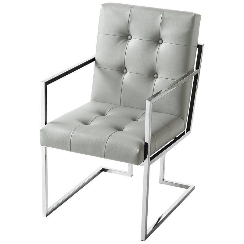 Posh Living Evan Tufted Faux Leather Dining Chair Light - Gray/Chrome (Set of 2)