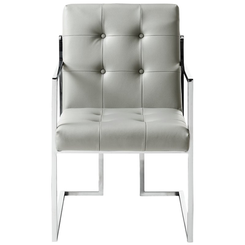 Posh Living Evan Tufted Faux Leather Dining Chair Light - Gray/Chrome (Set of 2)