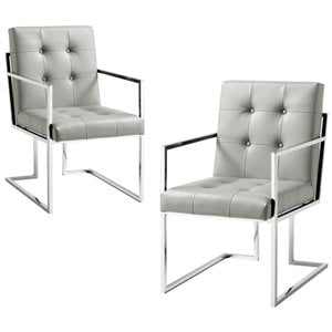 Posh Living Evan Tufted Faux Leather Dining Chair Light - Gray/Chrome (Set of 2)