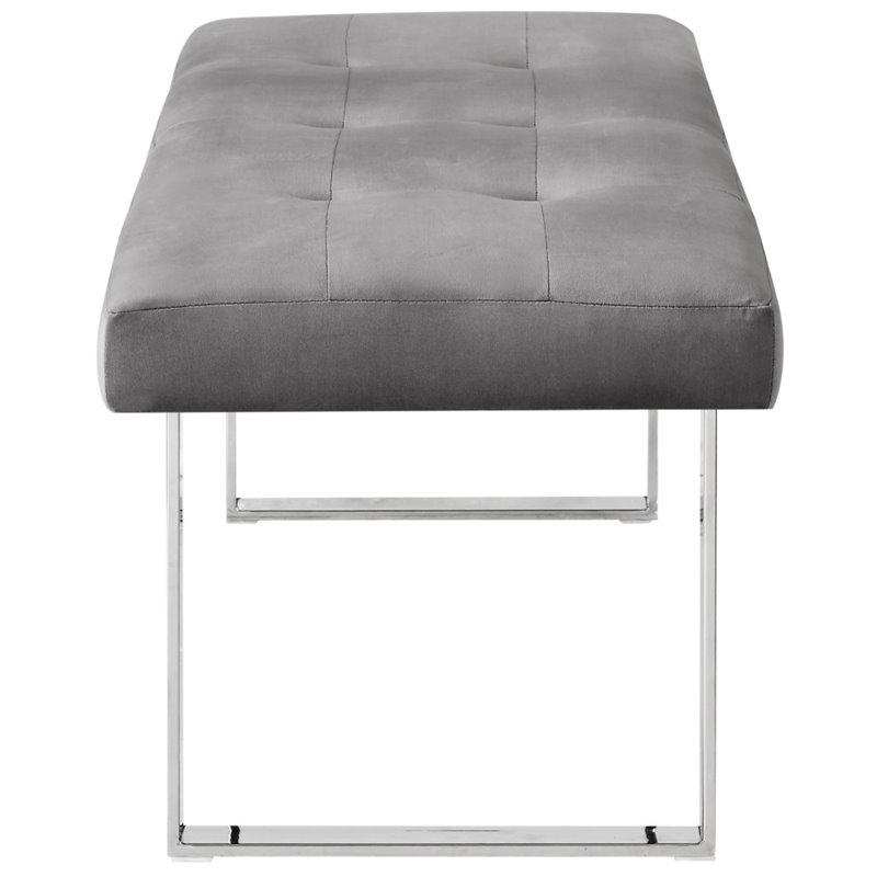 Posh Living Myles Tufted Velvet Bench with Stainless Steel Legs in Gray/Chrome