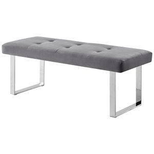 Posh Living Myles Tufted Velvet Bench with Stainless Steel Legs in Gray/Chrome