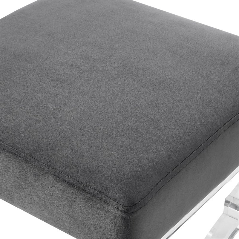 Posh Living Brayden Velvet Upholstered Bench with Acrylic X-Legs in Gray