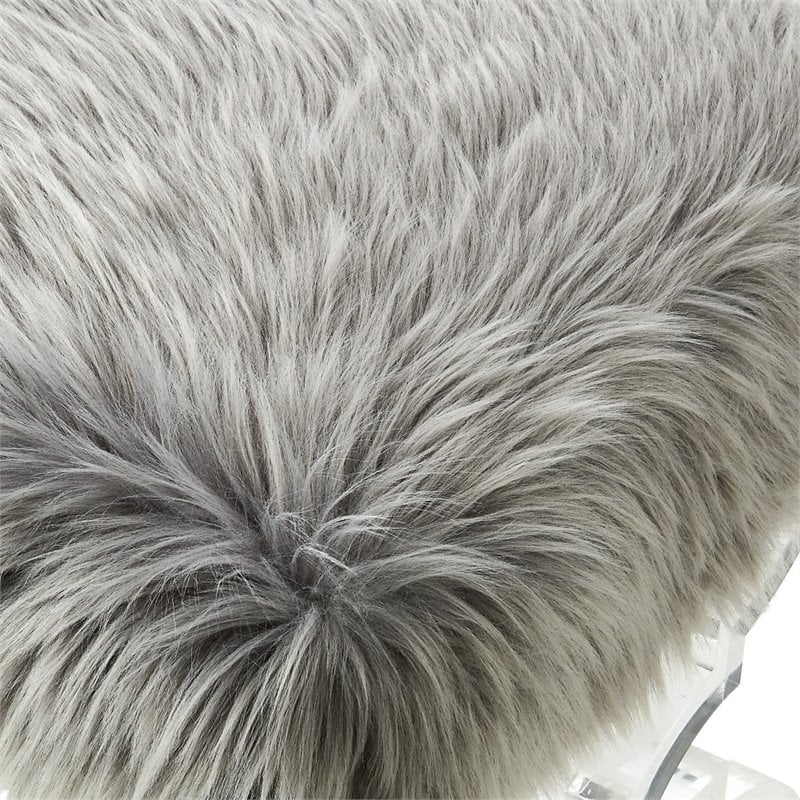 Posh Living Brayden Faux Fur Fabric Upholstered Bench with Acrylic X-Legs Gray