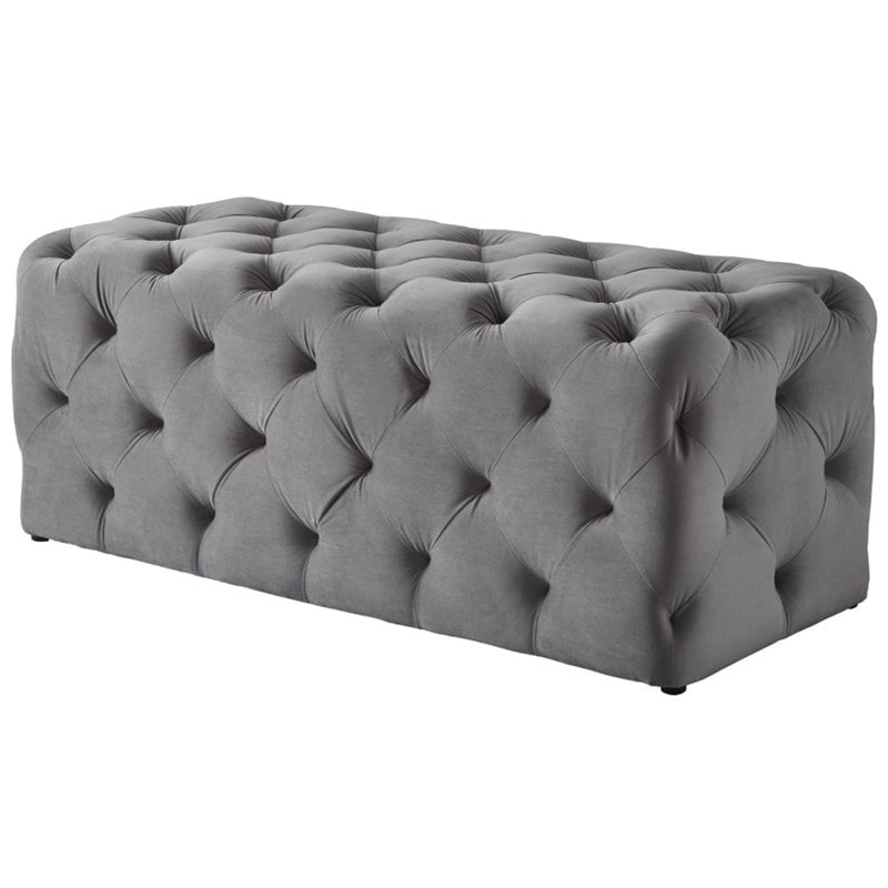 Posh Living Brice Modern Button-Tufted Velvet Bench in Gray