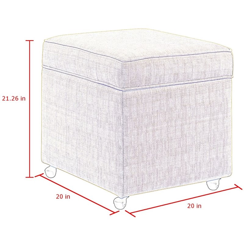 Posh Living Ruby Tufted Linen Fabric Cube Storage Ottoman with Casters in Gray