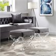 Posh Living Brayden Velvet Upholstered Ottoman with Acrylic X-Legs in Gray