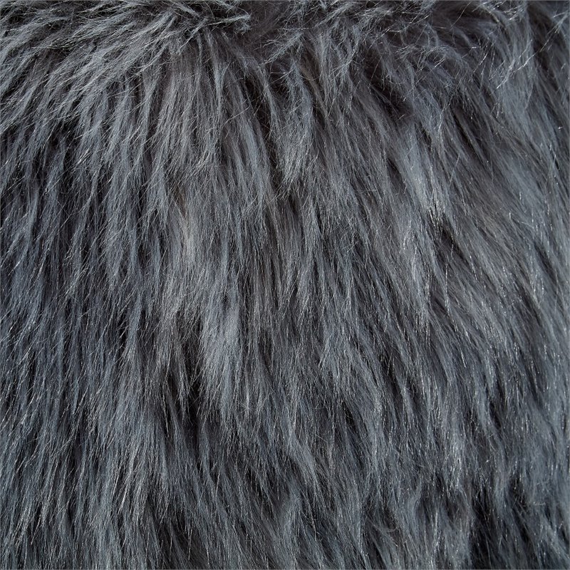 Posh Living Charlie Modern Faux Fur Fabric Ottoman with Acrylic Legs in Gray